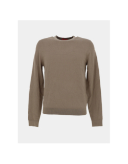 Pull slim à col rond en fils doux kaki homme - Hugo