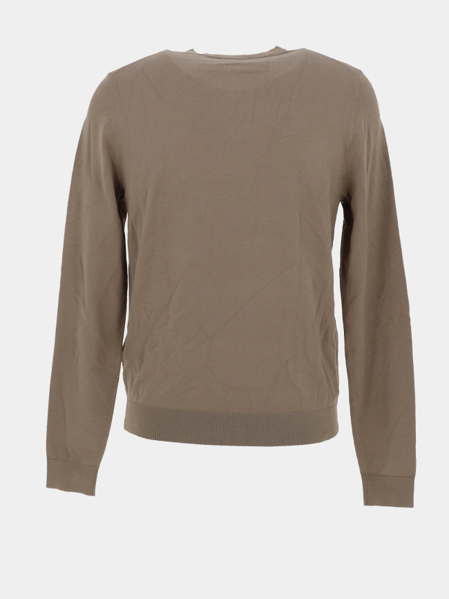 Pull slim à col rond en fils doux kaki homme - Hugo