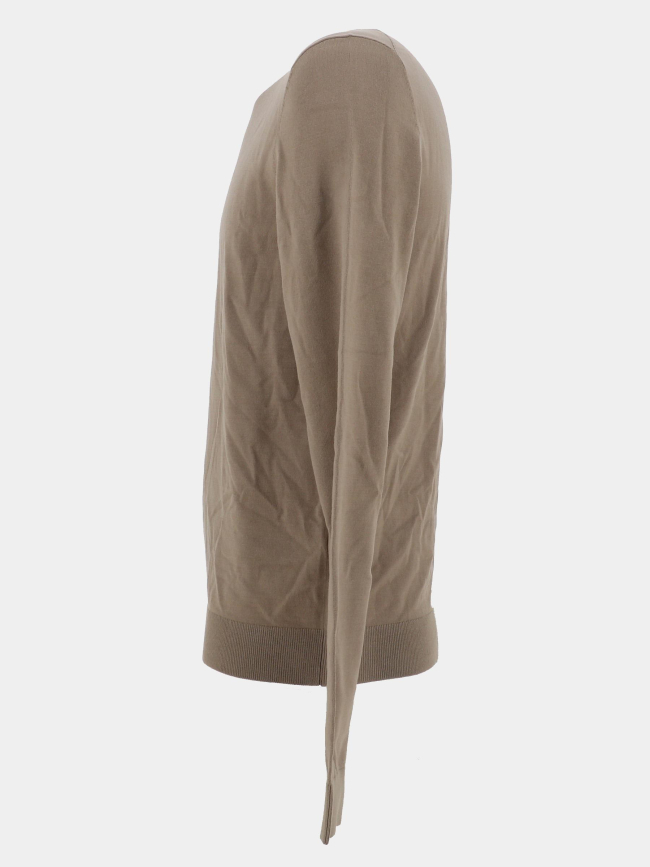 Pull slim à col rond en fils doux kaki homme - Hugo