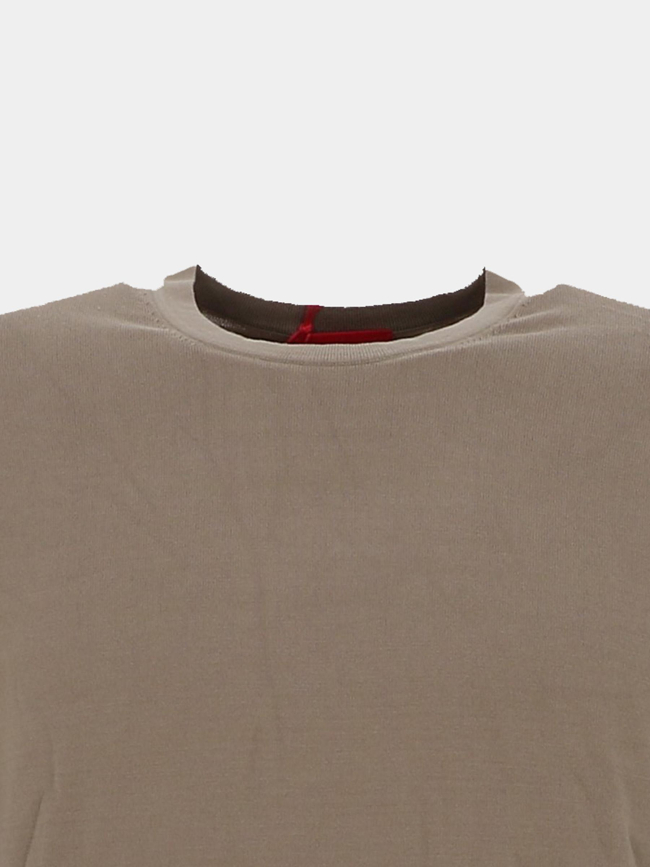 Pull slim à col rond en fils doux kaki homme - Hugo