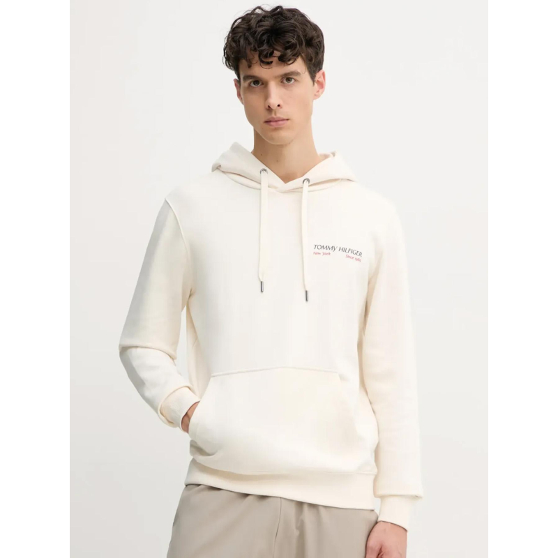 Sweat à capuche color photo écru homme - Tommy Hilfiger