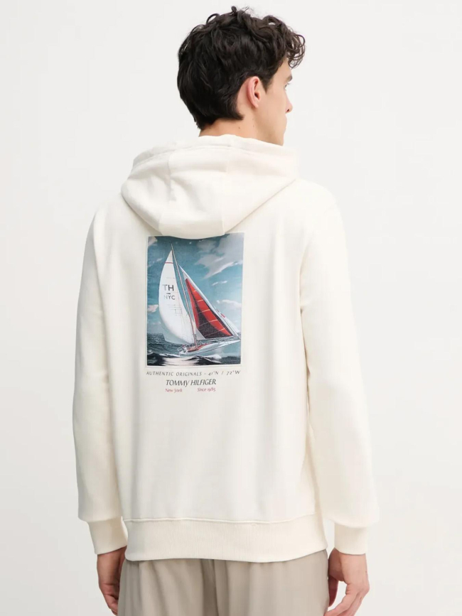 Sweat à capuche color photo écru homme - Tommy Hilfiger