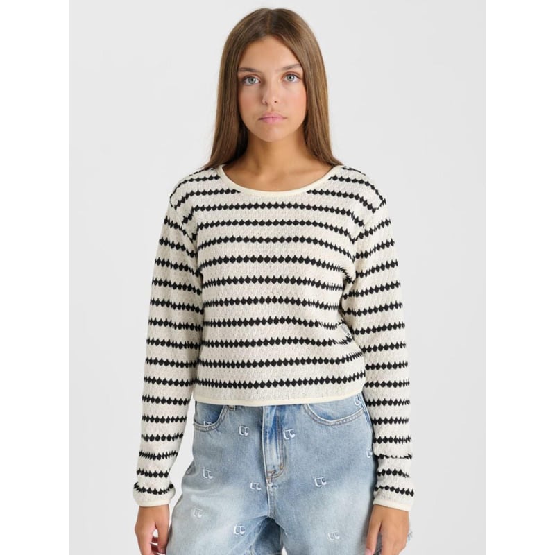 T-shirt à rayures en maille ratogi blanc fille - Le Temps Des Cerises