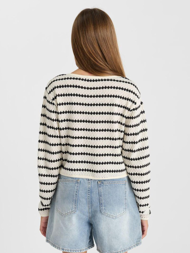 T-shirt à rayures en maille ratogi blanc fille - Le Temps Des Cerises