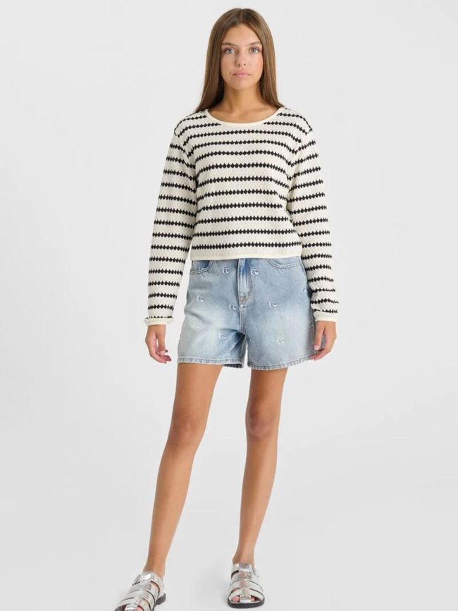 T-shirt à rayures en maille ratogi blanc fille - Le Temps Des Cerises