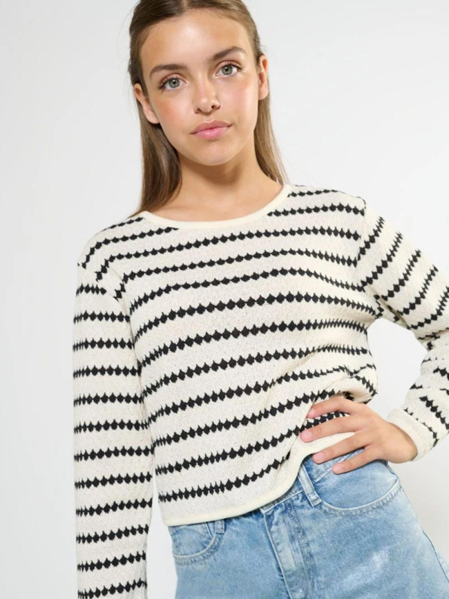 T-shirt à rayures en maille ratogi blanc fille - Le Temps Des Cerises