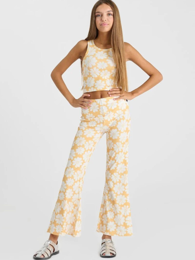 Pantalon flare à motif floral archigi jaune fille - Le Temps Des Cerises