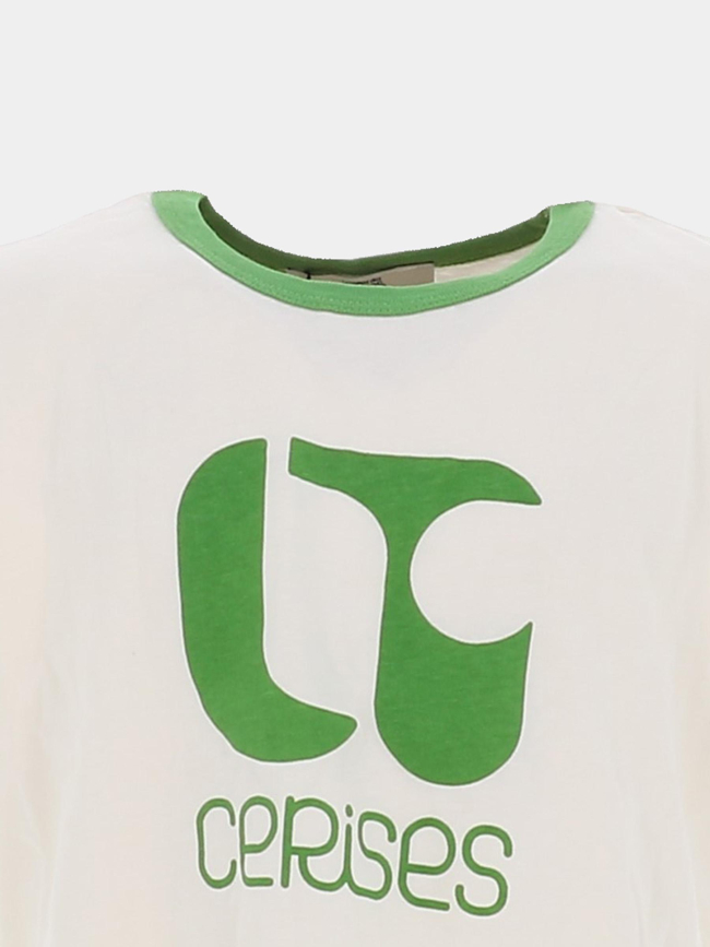 T-shirt crop estafagi blanc vert fille - Le Temps Des Cerises
