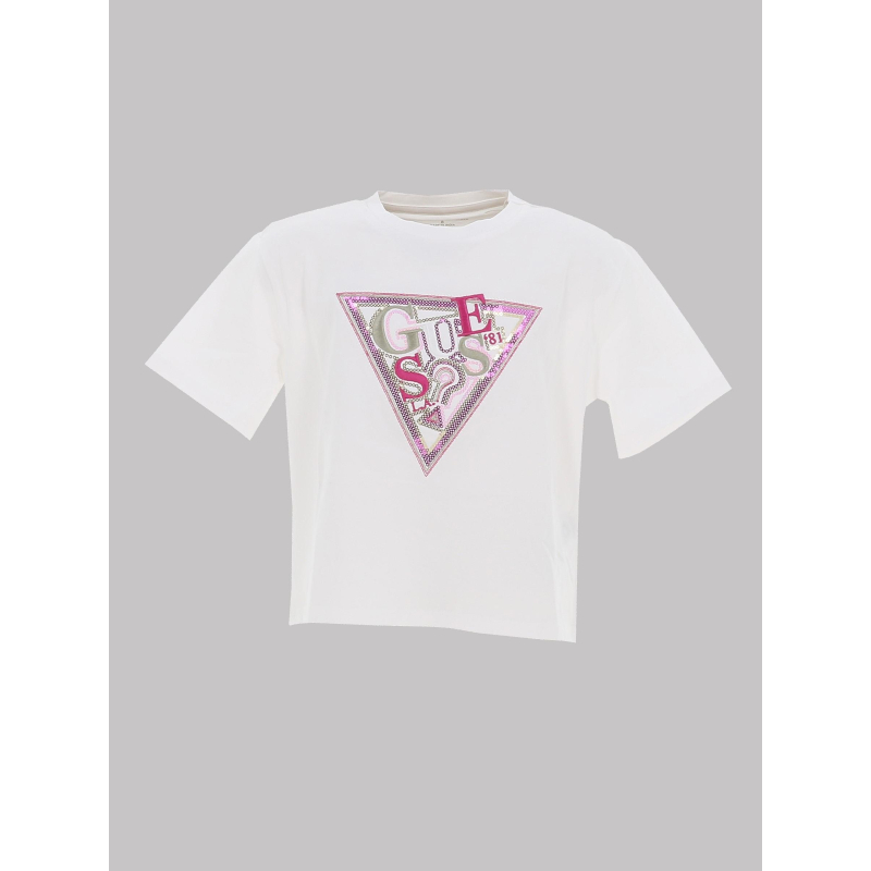 T-shirt manches courtes à sequins brillant blanc fille - Guess