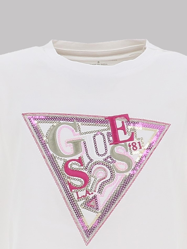 T-shirt manches courtes à sequins brillant blanc fille - Guess