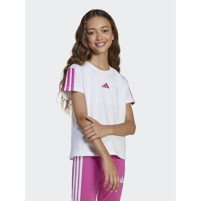 T-shirt à manches courtes 3s blanc et rose fille - Adidas