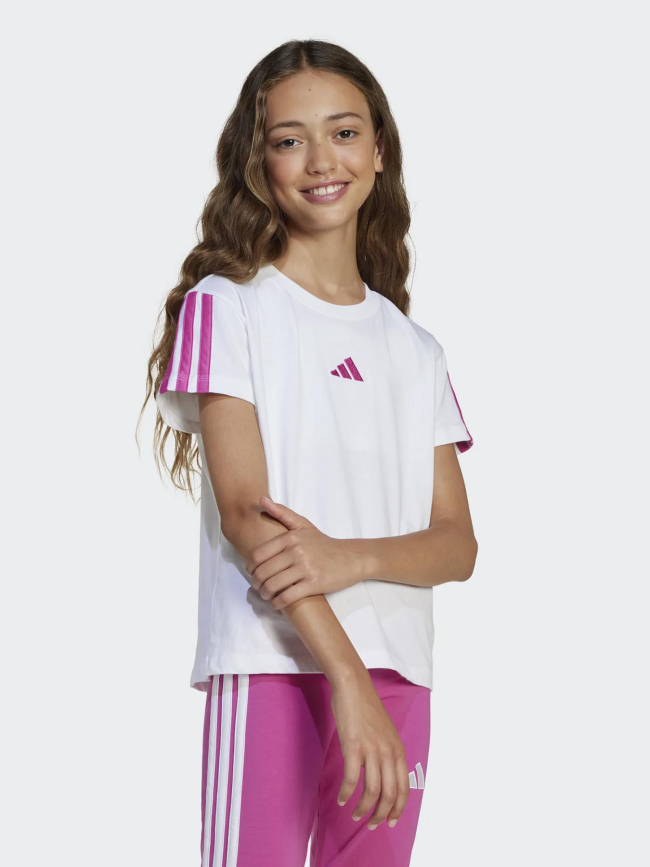T-shirt à manches courtes 3s blanc et rose fille - Adidas