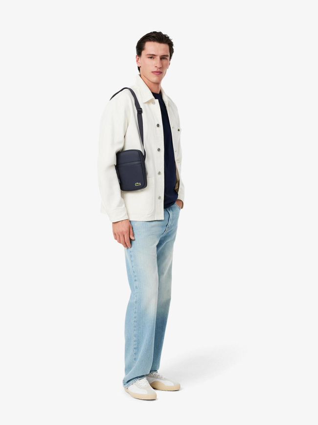Petite sacoche plate lcst bleu marine homme - Lacoste