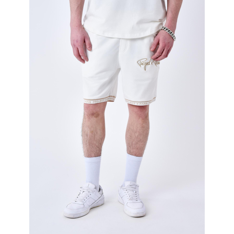 Short à logo brodé en relief beige homme - Project X Paris