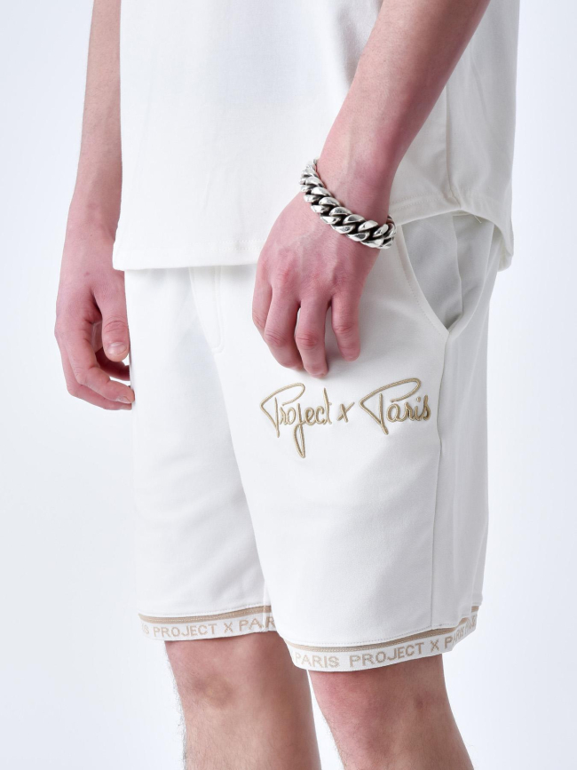 Short à logo brodé en relief beige homme - Project X Paris