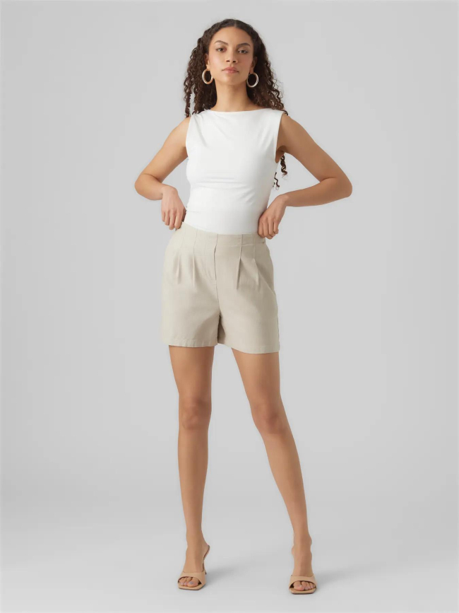 Short en lin milo beige femme - Vero Moda