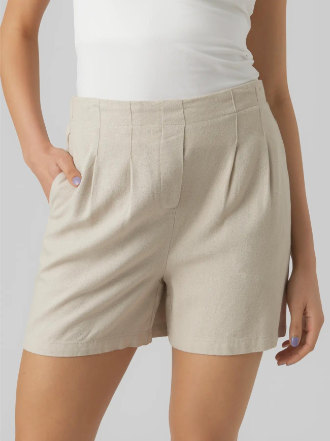 Short en lin milo beige femme - Vero Moda