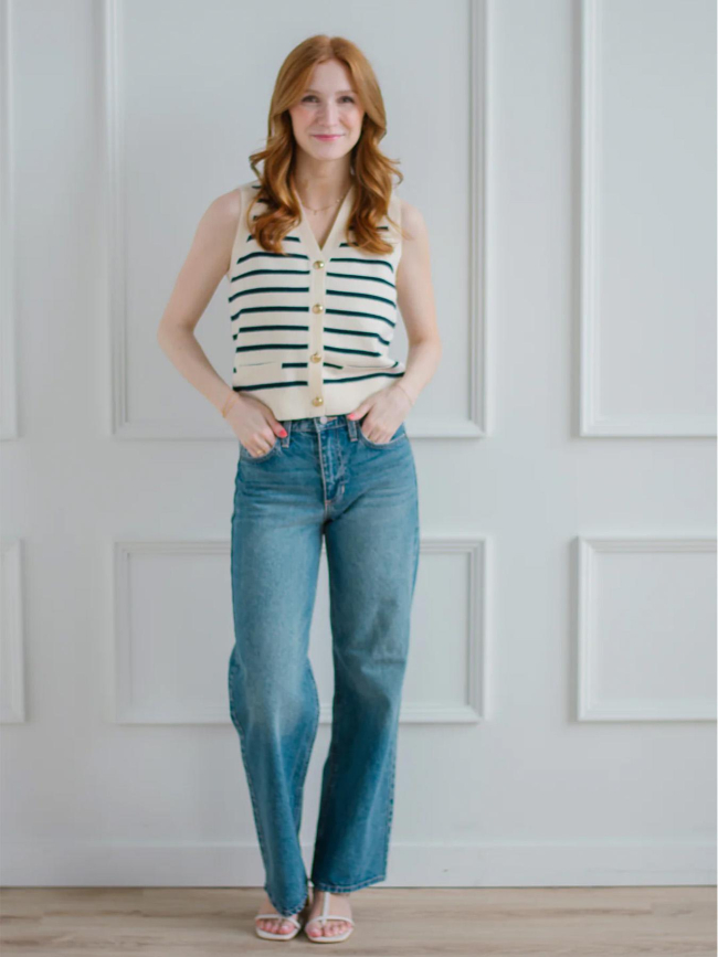 Gilet sans manche rayé saba blanc bleu femme - Vero Moda