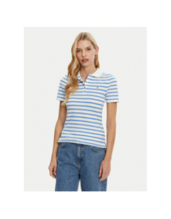 Polo rayé slim 1985 piqué blanc bleu clair femme - Tommy Hilfiger