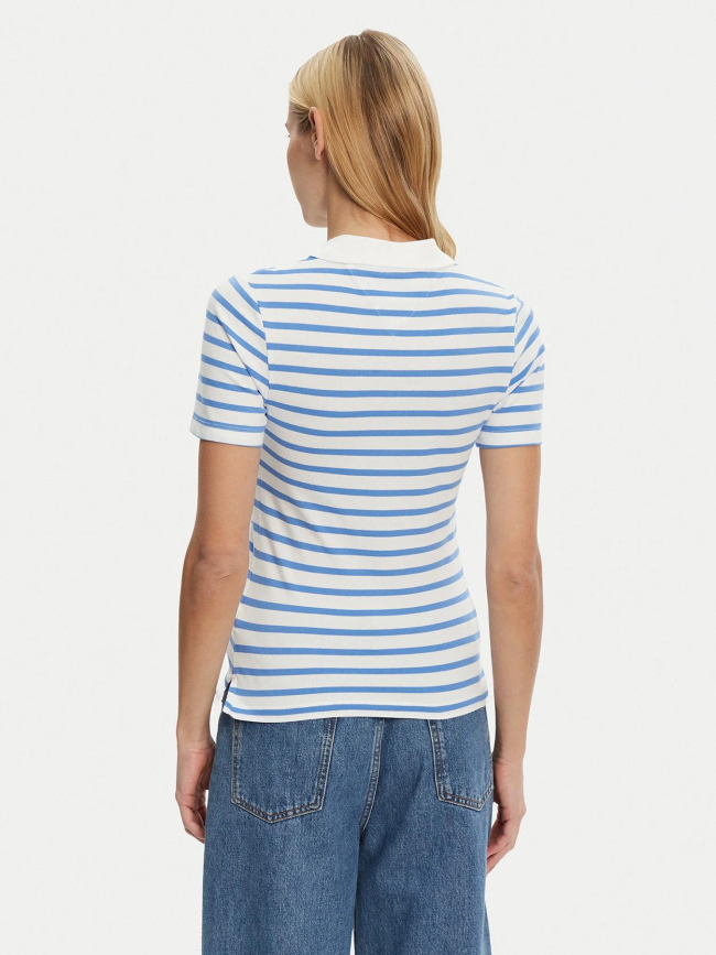Polo rayé slim 1985 piqué blanc bleu clair femme - Tommy Hilfiger