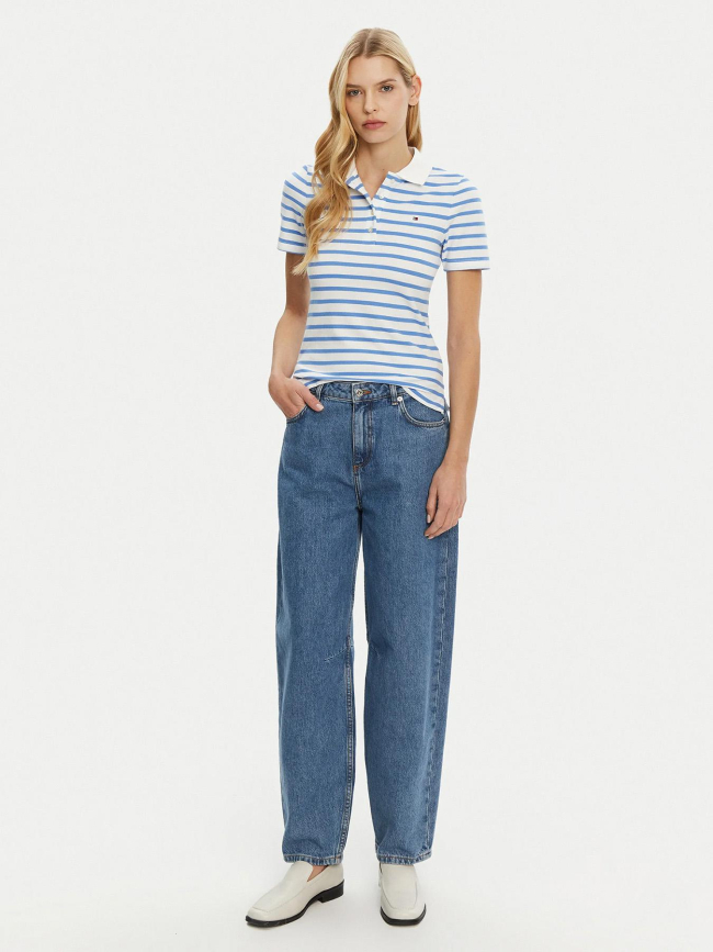 Polo rayé slim 1985 piqué blanc bleu clair femme - Tommy Hilfiger