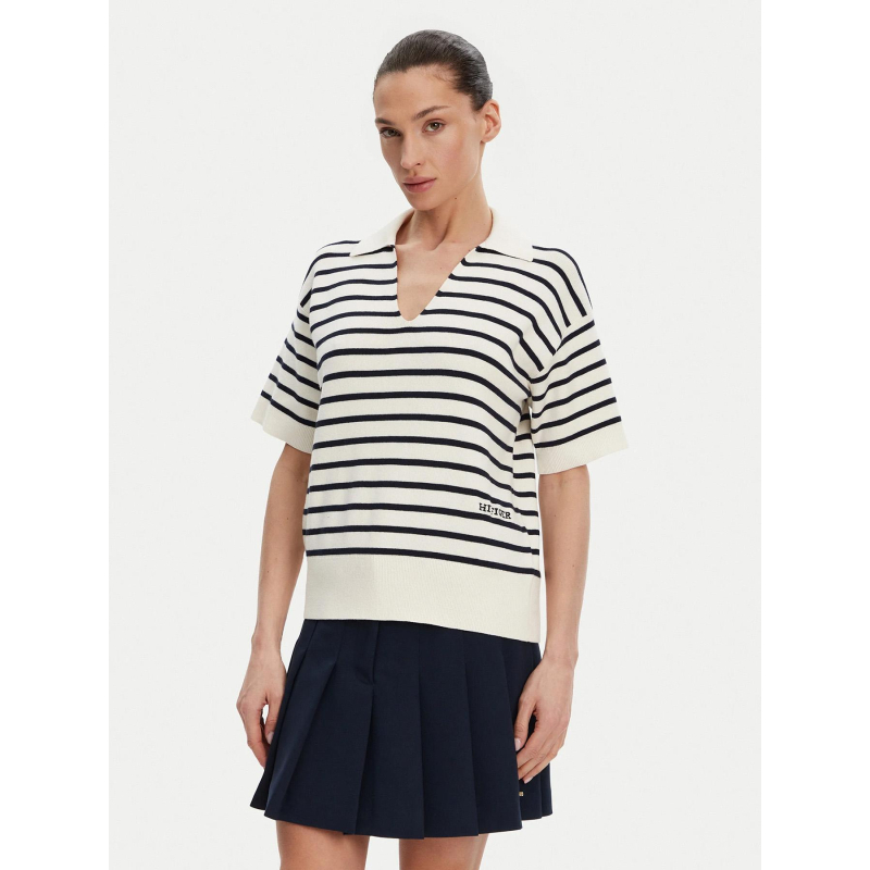Polo en maille rayé blanc femme - Tommy Hilfiger