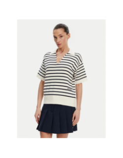 Polo en maille rayé blanc femme - Tommy Hilfiger
