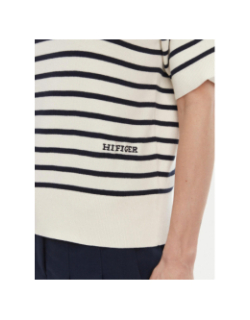 Polo en maille rayé blanc femme - Tommy Hilfiger