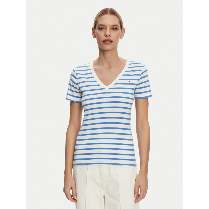 T-shirt rayé col v slim cody bleu femme - Tommy Hilfiger