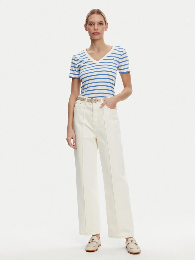 T-shirt rayé col v slim cody bleu femme - Tommy Hilfiger