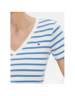 T-shirt rayé col v slim cody bleu femme - Tommy Hilfiger