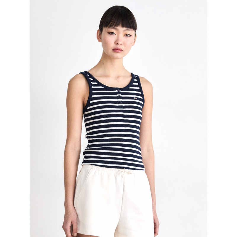 Débardeur côtelé boutonné rayé bleu marine femme - Tommy Jeans