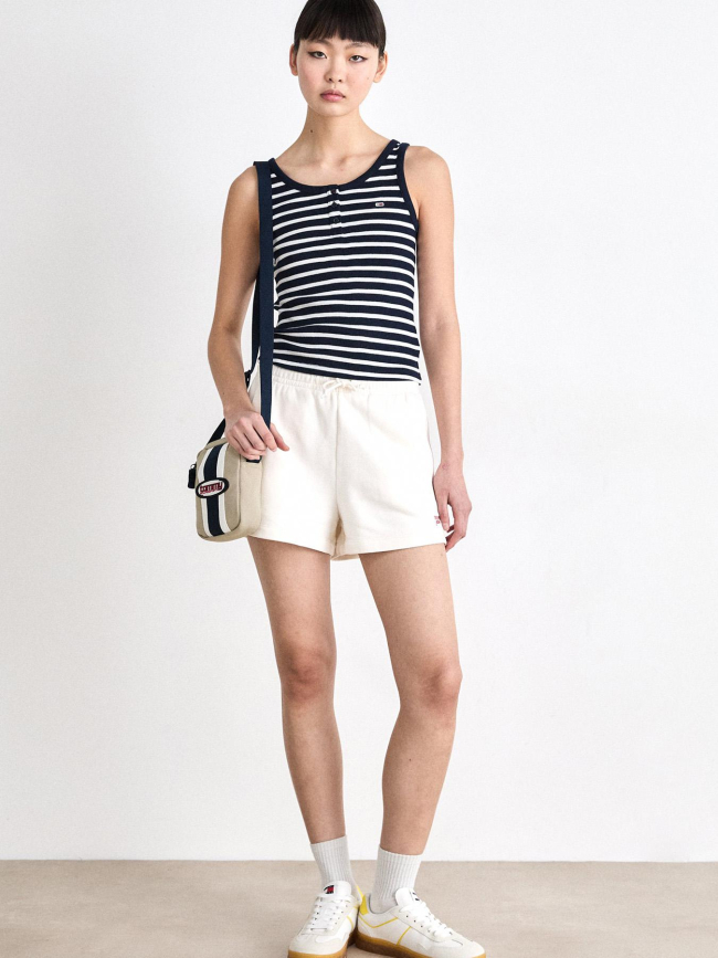 Débardeur côtelé boutonné rayé bleu marine femme - Tommy Jeans