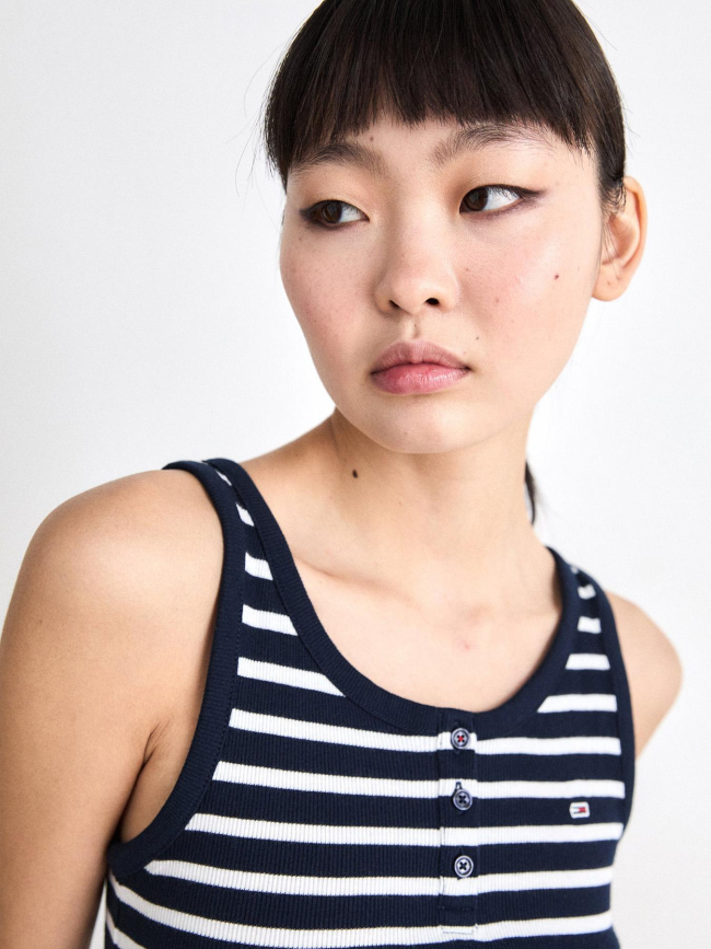 Débardeur côtelé boutonné rayé bleu marine femme - Tommy Jeans