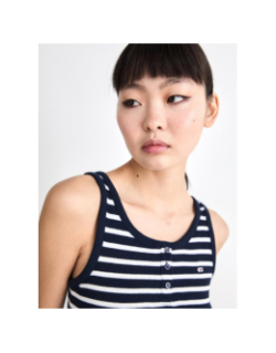 Débardeur côtelé boutonné rayé bleu marine femme - Tommy Jeans