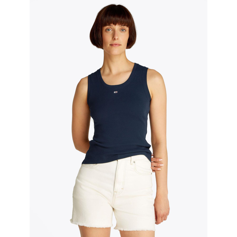 Débardeur côtelé essential rib bleu marine femme - Tommy Jeans