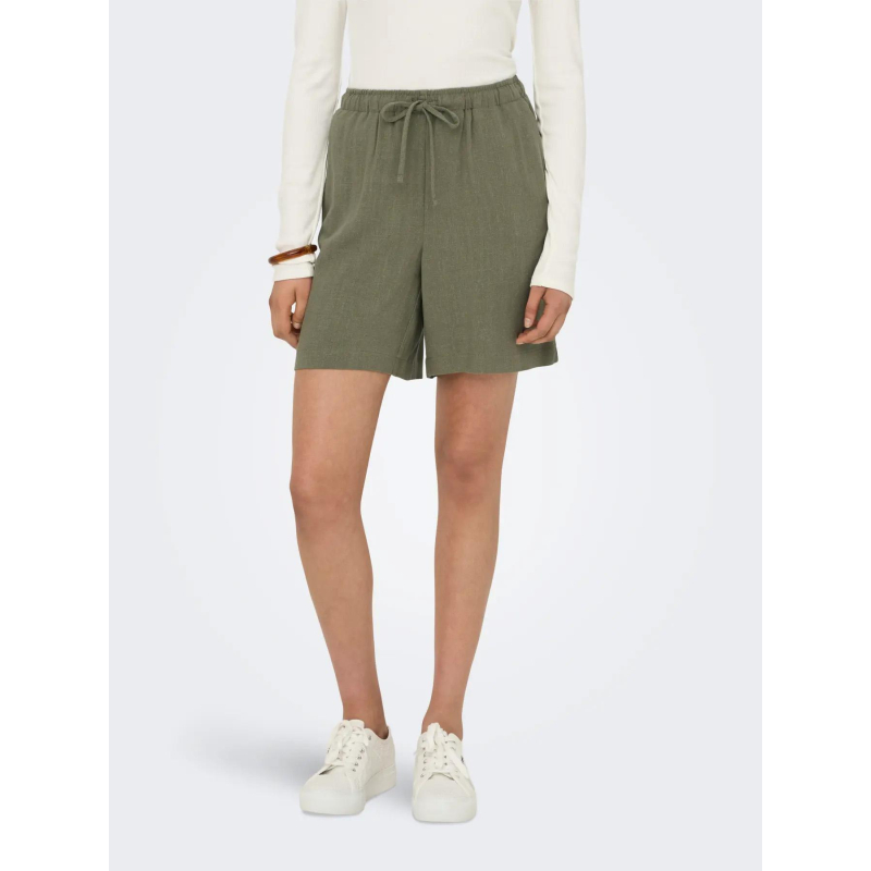 Short fluide lin siesta kaki femme - Only