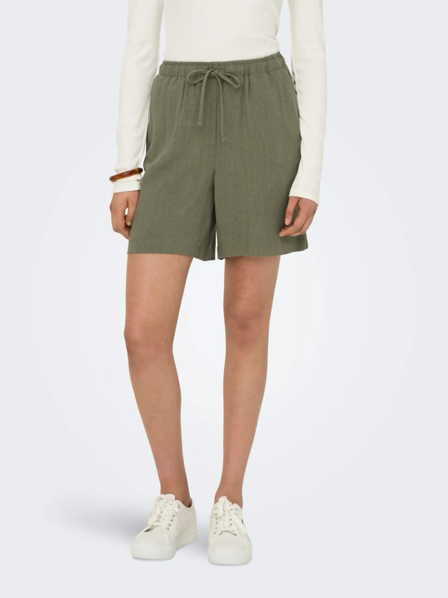 Short fluide lin siesta kaki femme - Only