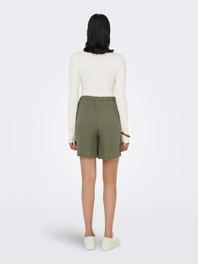 Short fluide lin siesta kaki femme - Only