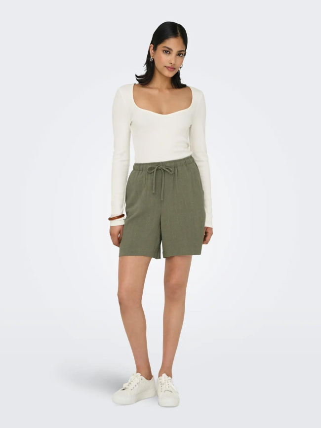 Short fluide lin siesta kaki femme - Only