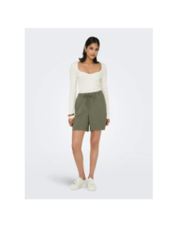 Short fluide lin siesta kaki femme - Only