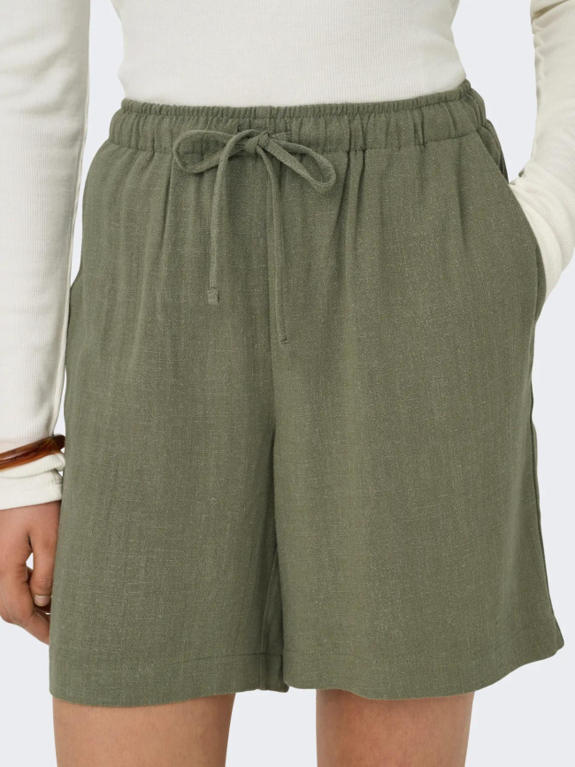 Short fluide lin siesta kaki femme - Only