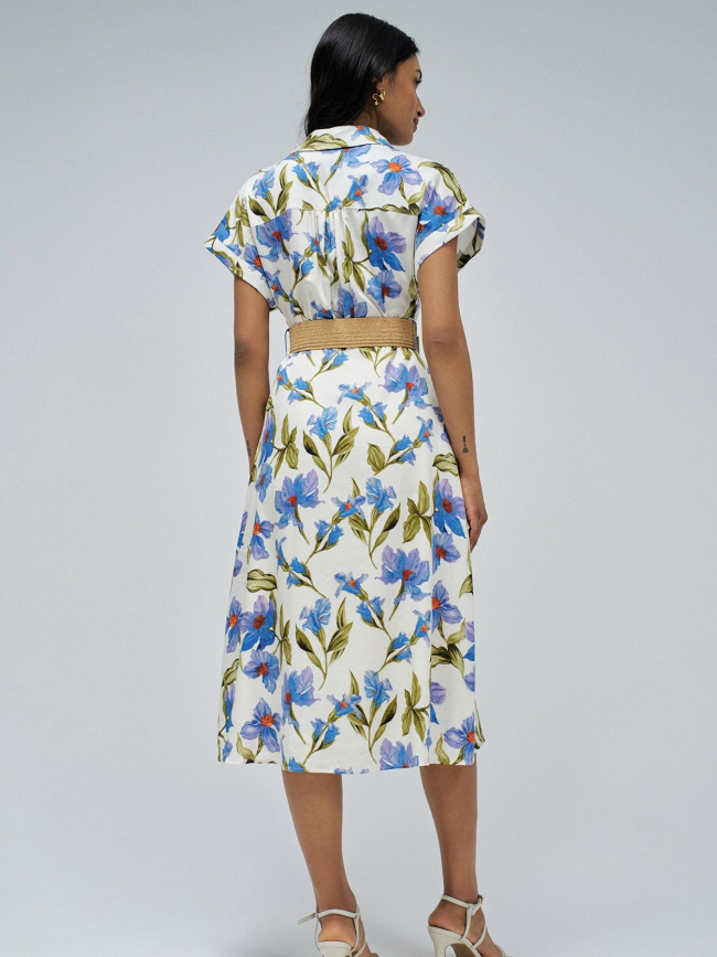 Robe à fleurs boutonnée blanc bleu femme - Salsa