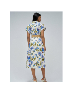 Robe à fleurs boutonnée blanc bleu femme - Salsa