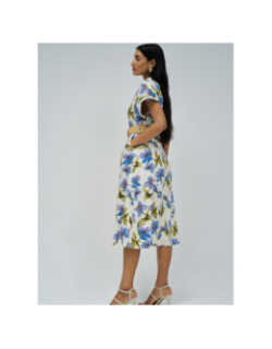 Robe à fleurs boutonnée blanc bleu femme - Salsa