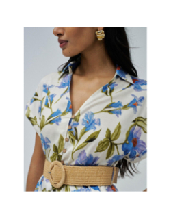 Robe à fleurs boutonnée blanc bleu femme - Salsa