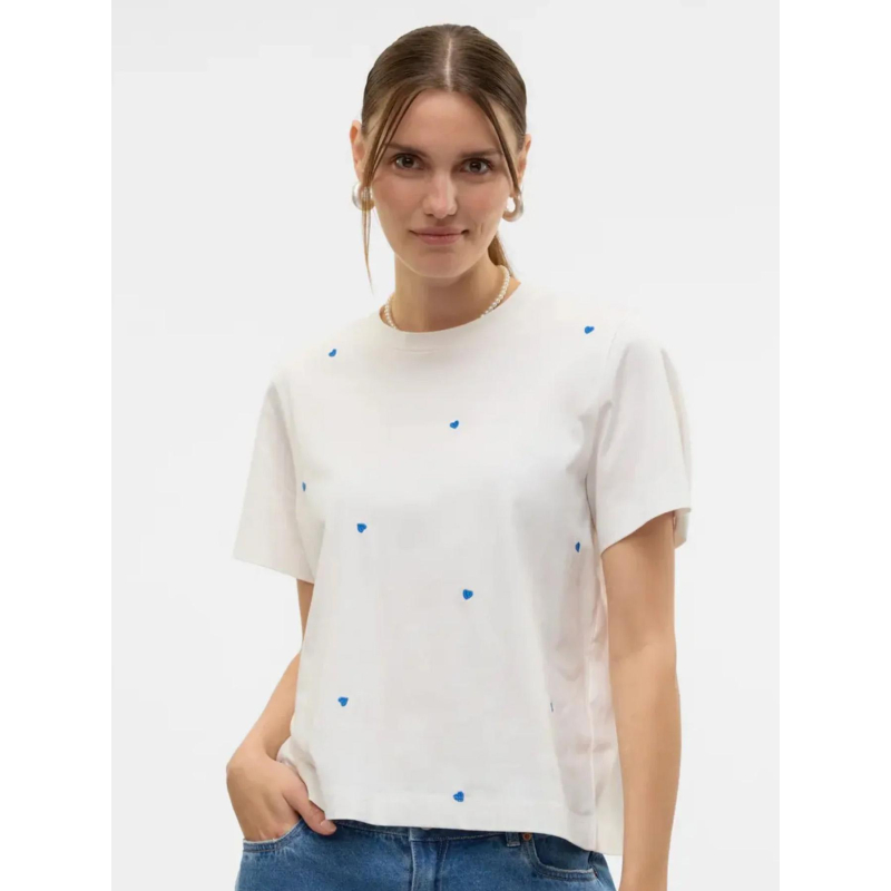 T-shirt cœur brodé solvei blanc bleu femme - Vero Moda