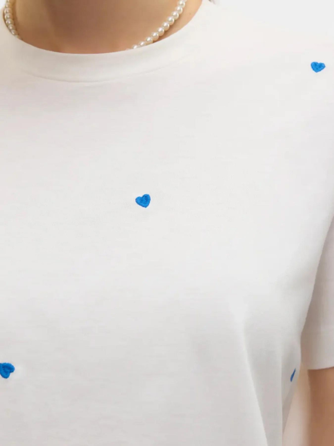 T-shirt cœur brodé solvei blanc bleu femme - Vero Moda