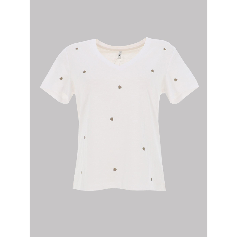 T-shirt col v coeur brodé ketty blanc kaki femme - Only
