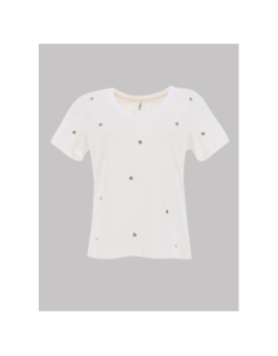 T-shirt col v coeur brodé ketty blanc kaki femme - Only